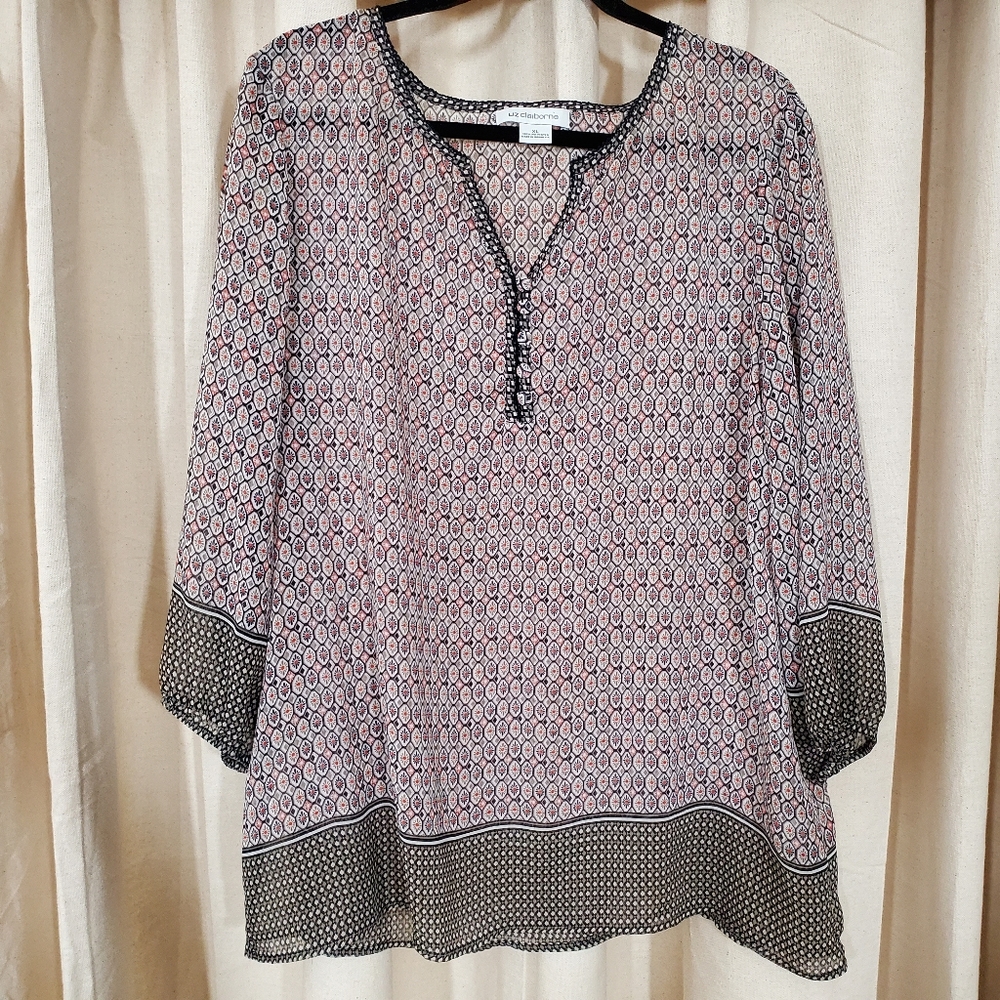 LIZ Claiborne Peasent Blouse XL3/4 length sleeve, embroidery, buttons